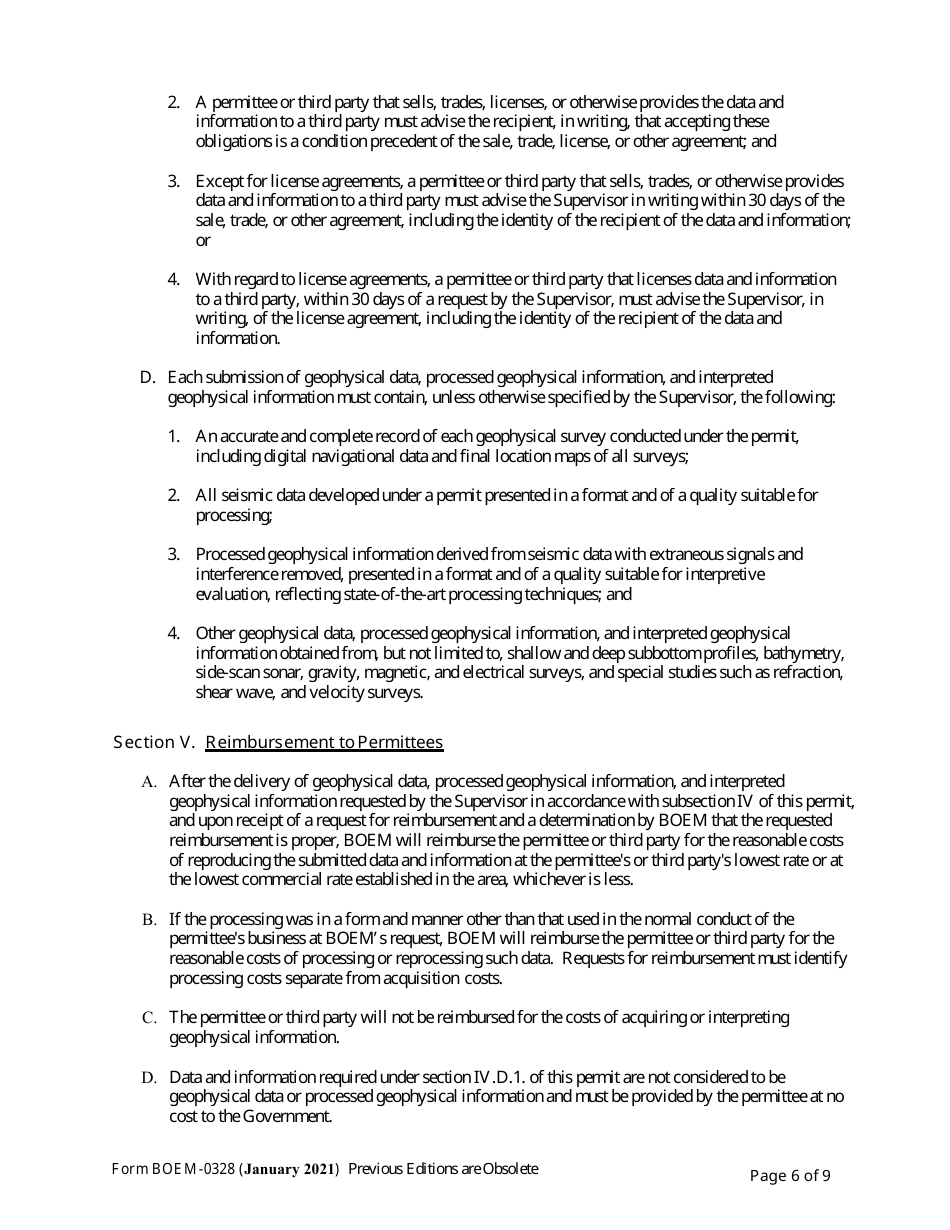 Form BOEM-0328 Permit for Geophysical Exploration for Mineral Resources or Scientific Research on the Outer Continental Shelf, Page 6
