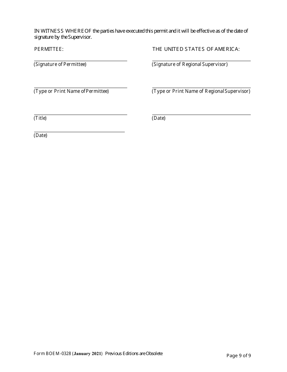 Form BOEM-0328 Permit for Geophysical Exploration for Mineral Resources or Scientific Research on the Outer Continental Shelf, Page 9