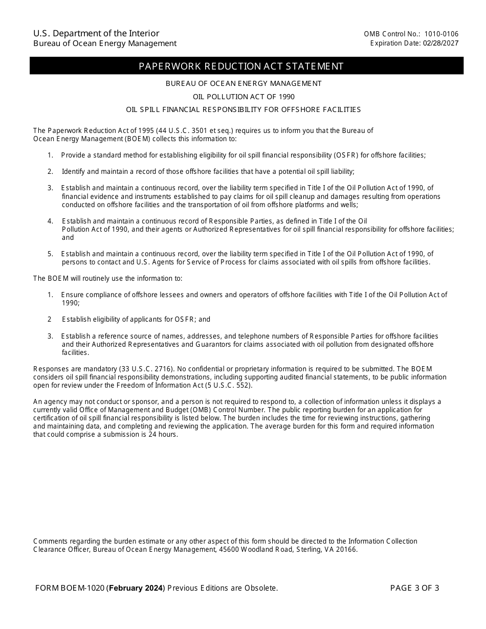 Form BOEM-1020 Surety Bond, Page 3