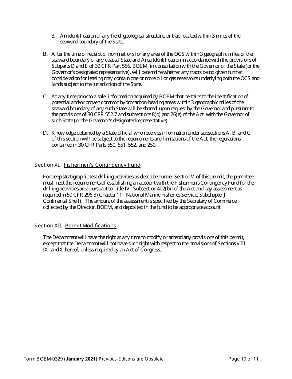 Form BOEM-0329 Permit for Geological Exploration for Mineral Resources or Scientific Research on the Outer Continental Shelf, Page 10