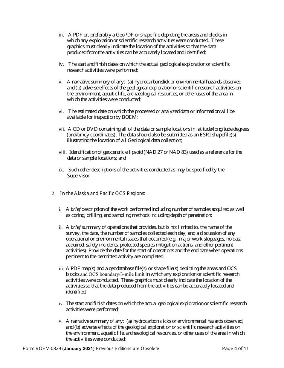 Form BOEM-0329 Permit for Geological Exploration for Mineral Resources or Scientific Research on the Outer Continental Shelf, Page 4