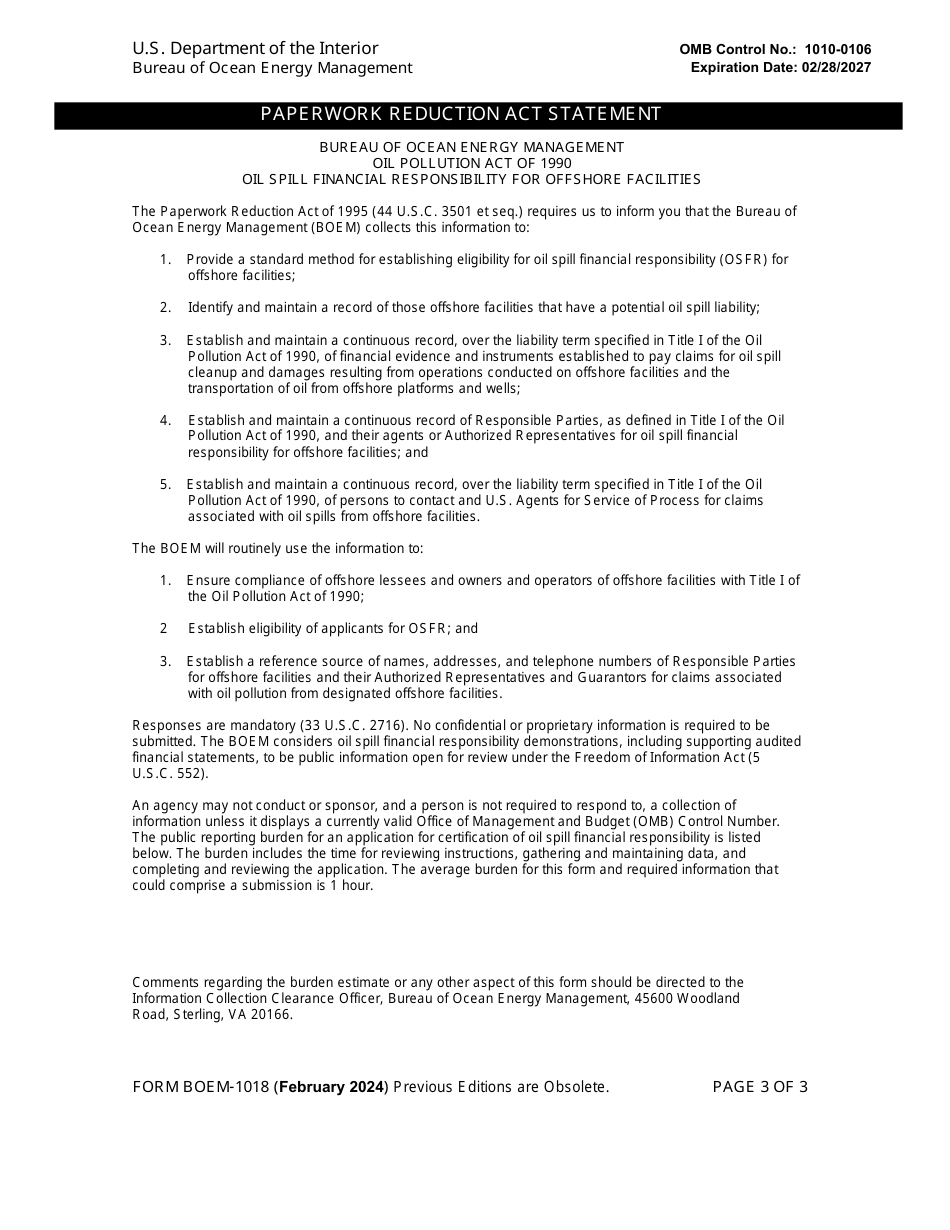 Form BOEM-1018 Self-insurance Information, Page 3