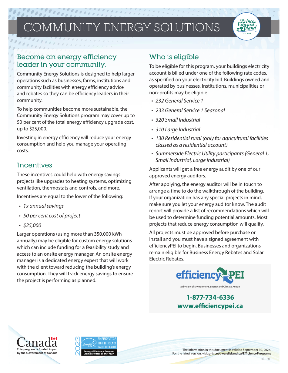 Form DG-1782 Community Energy Solutions Application - Prince Edward Island, Canada, Page 1