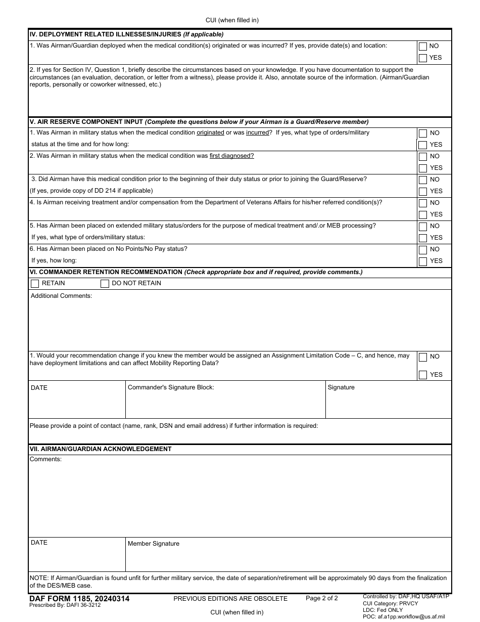 DAF Form 1185 - Fill Out, Sign Online and Download Fillable PDF ...