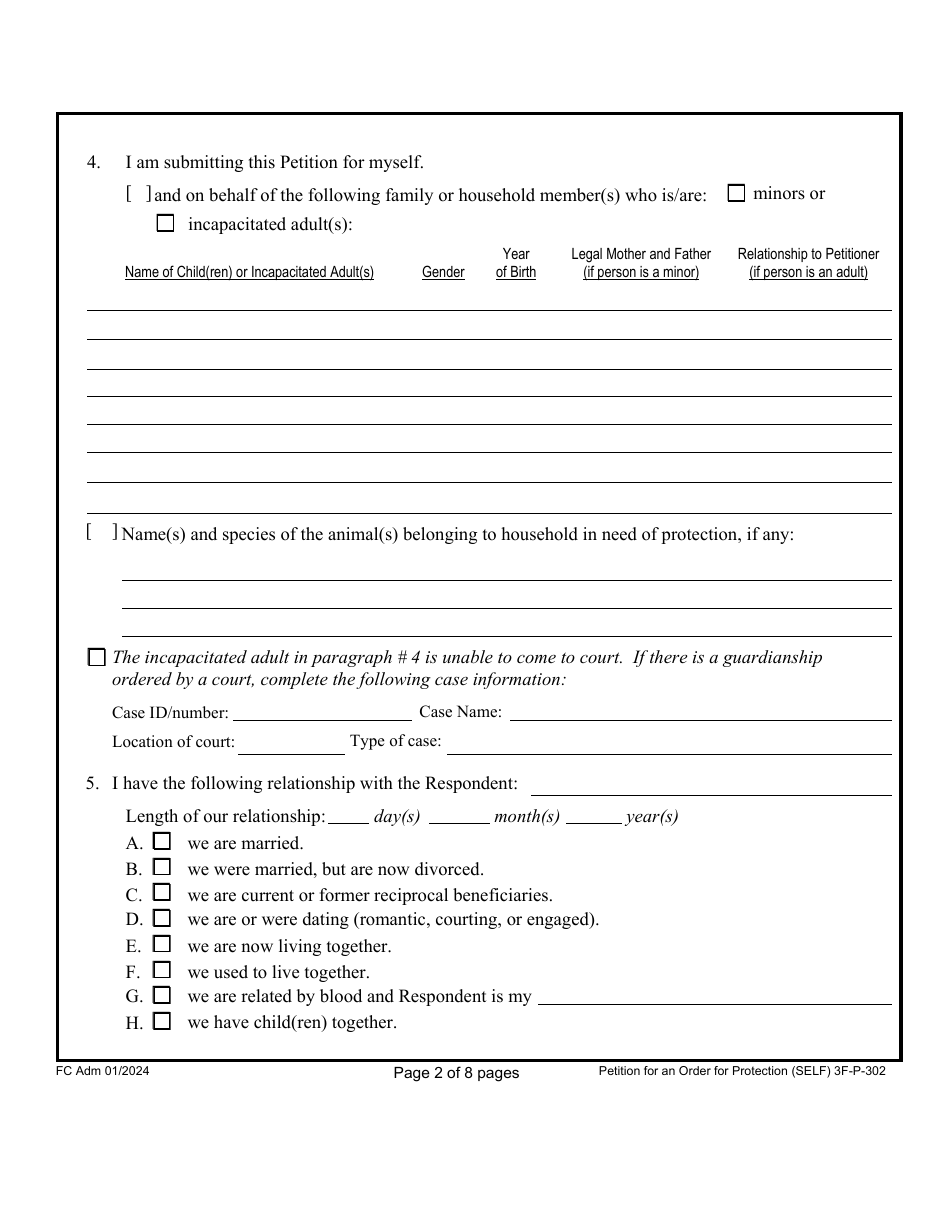 Form 3F-P-302 Petition for an Order for Protection - Hawaii, Page 2