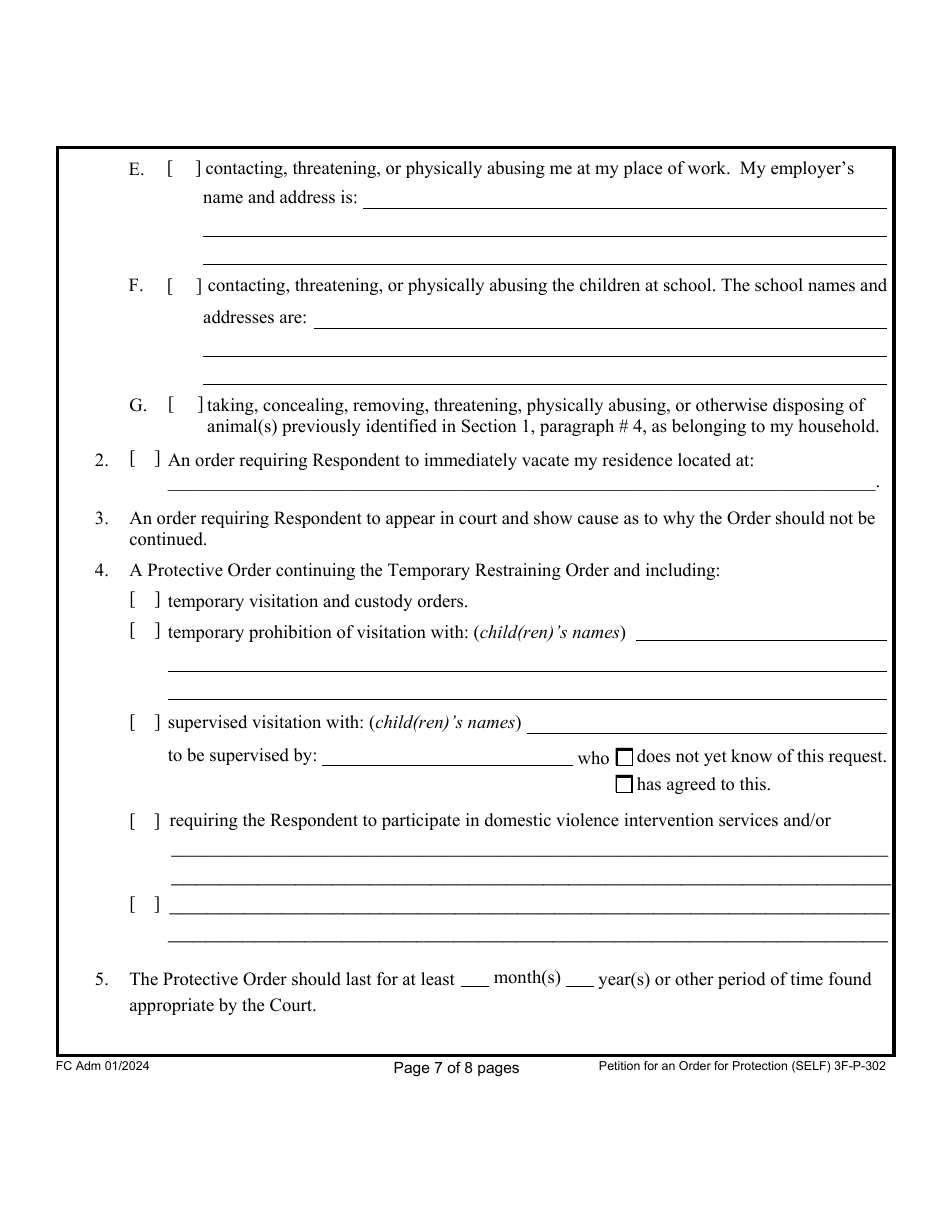 Form 3F-P-302 Petition for an Order for Protection - Hawaii, Page 7