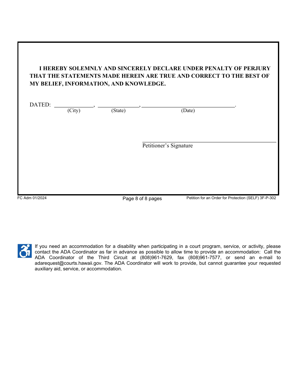Form 3F-P-302 Petition for an Order for Protection - Hawaii, Page 8