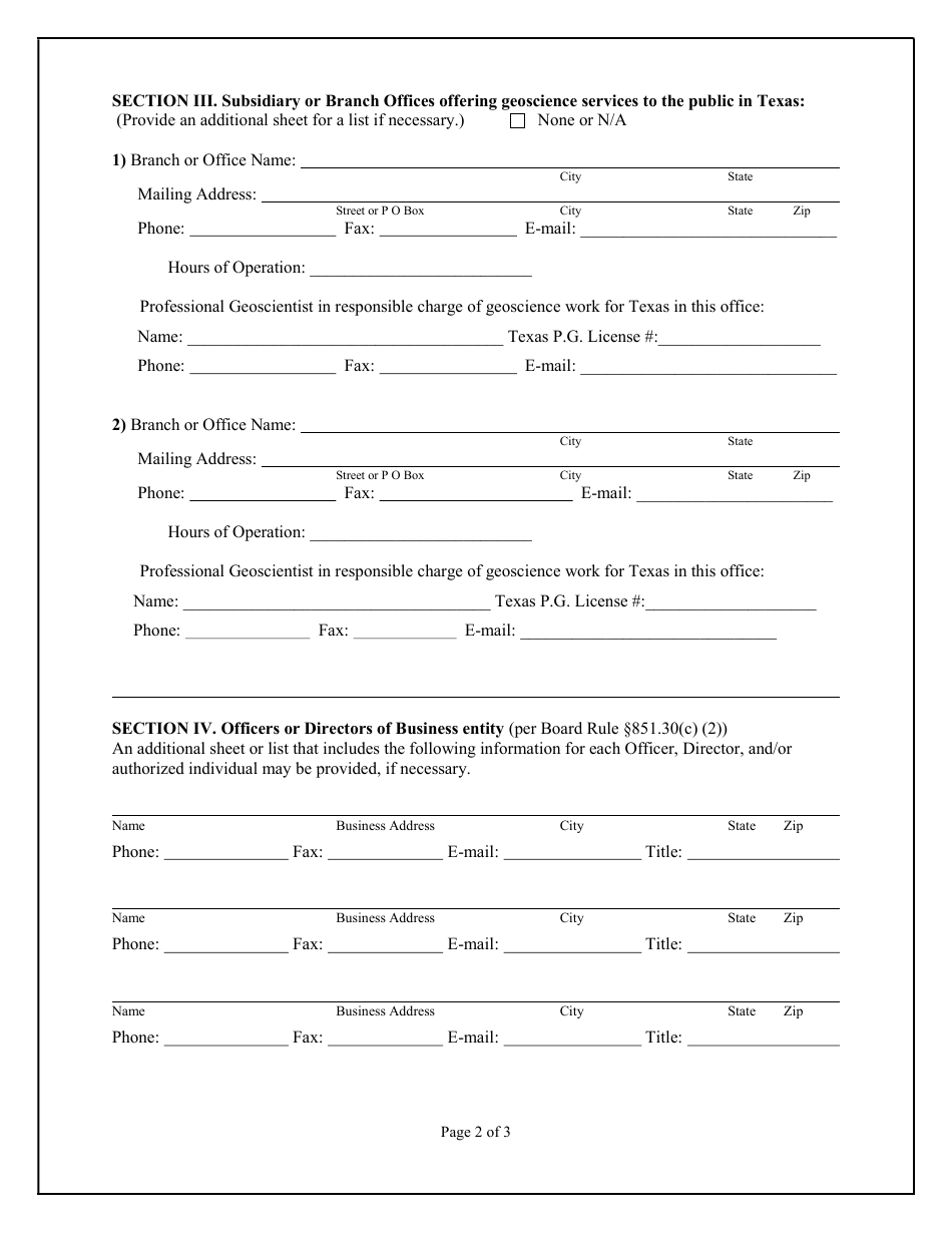 Form C Firm Registration Initial Application Form - Texas, Page 2