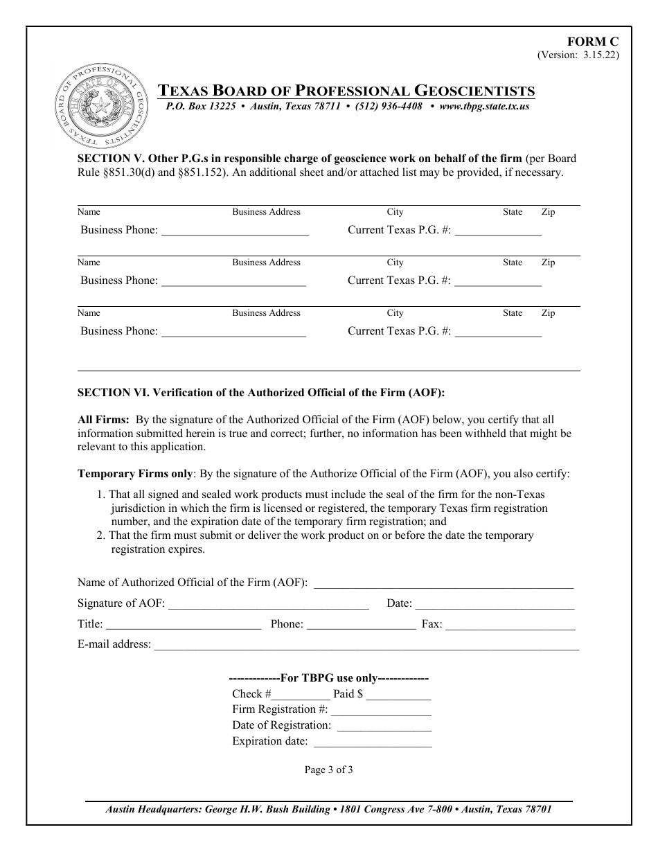 Form C Firm Registration Initial Application Form - Texas, Page 3