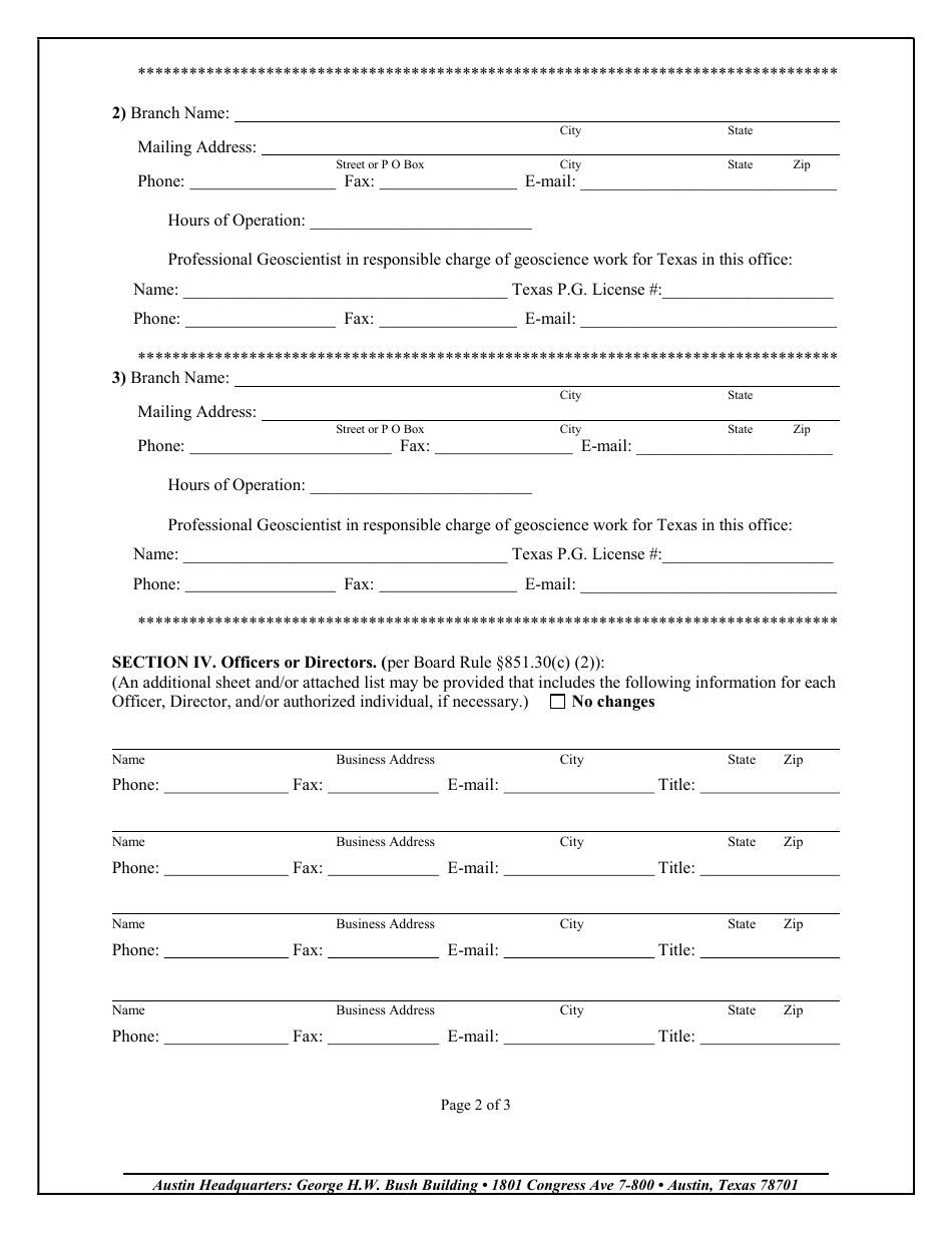 Form D Firm Registration Renewal Application - Texas, Page 2
