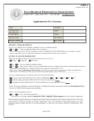 Form A Application for P.g. Licensure - Texas