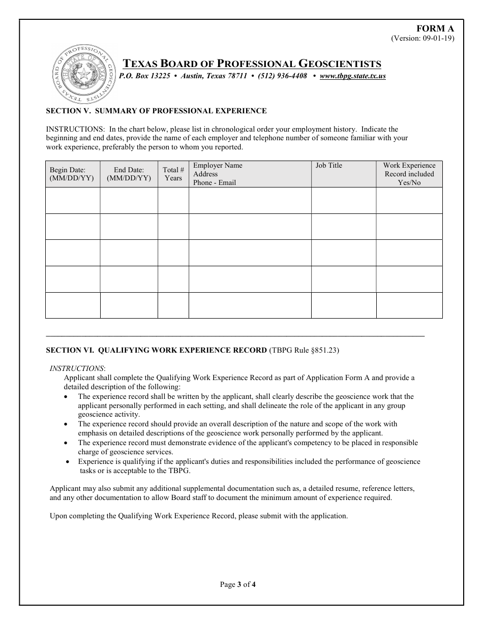 Form A Application for P.g. Licensure - Texas, Page 3