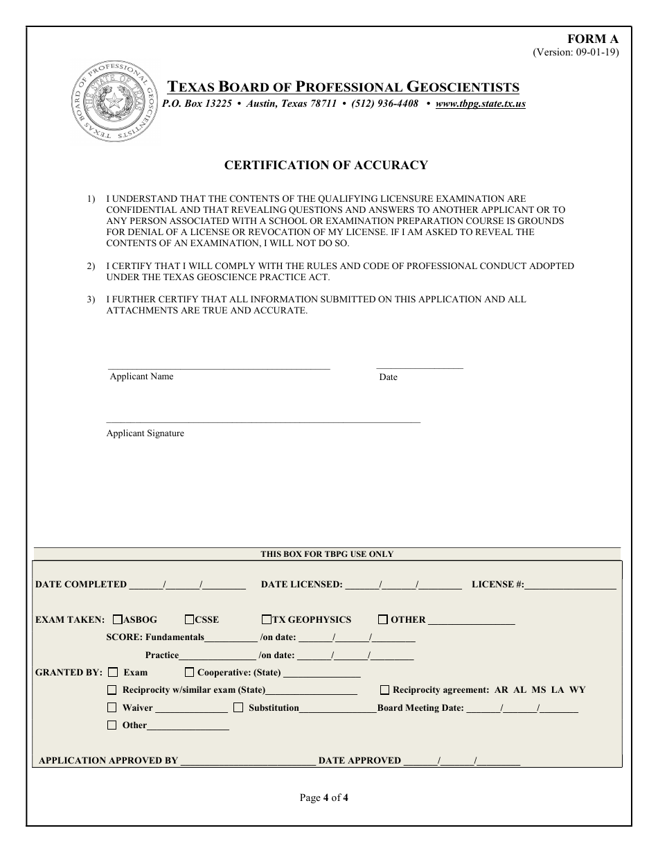 Form A Application for P.g. Licensure - Texas, Page 4