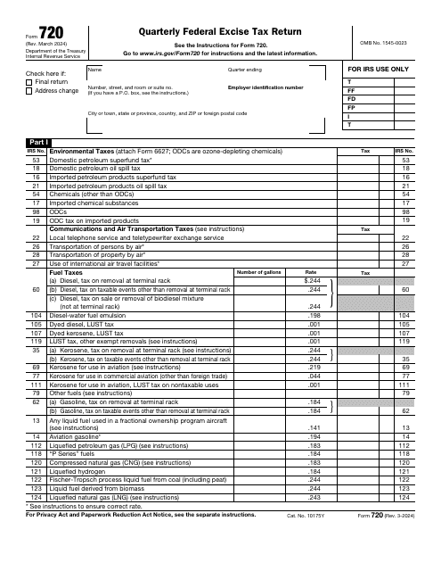 IRS Form 720  Printable Pdf