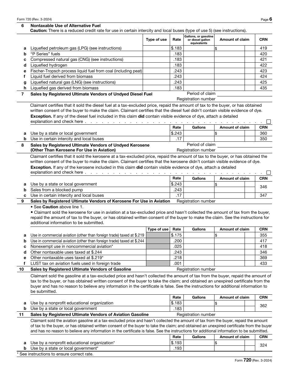 IRS Form 720 Quarterly Federal Excise Tax Return, Page 6
