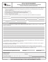 DHEC Form 1716 Change to Existing Retail Food Establishment Permit - South Carolina