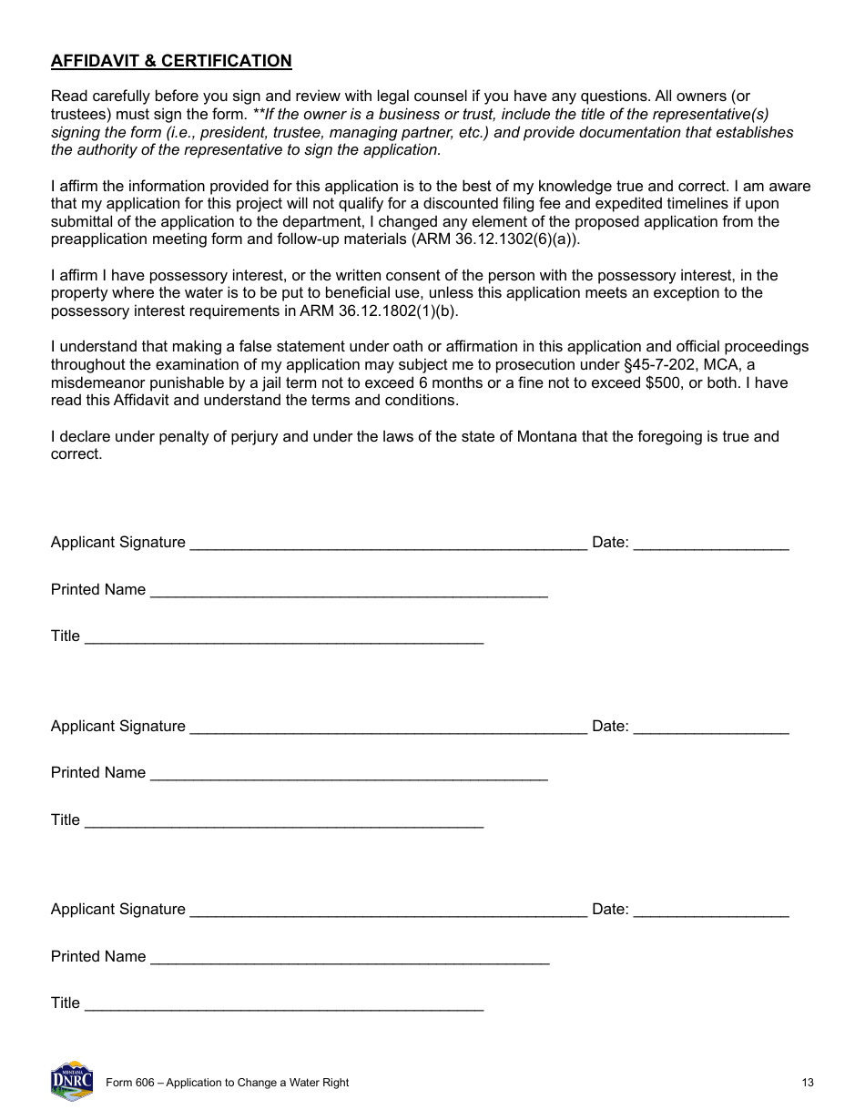Form 606 Application to Change a Water Right - Montana, Page 13
