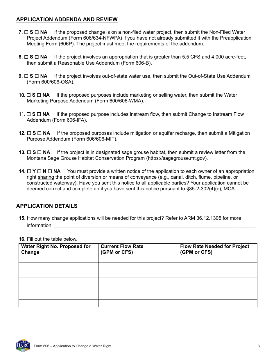 Form 606 Application to Change a Water Right - Montana, Page 3
