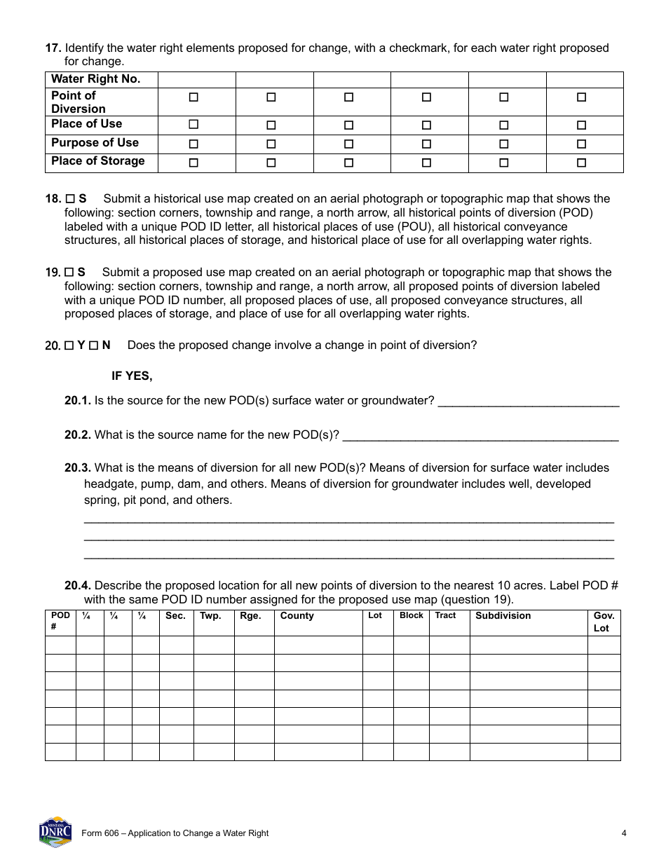 Form 606 Application to Change a Water Right - Montana, Page 4