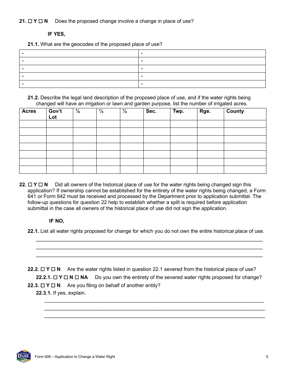 Form 606 Application to Change a Water Right - Montana, Page 5