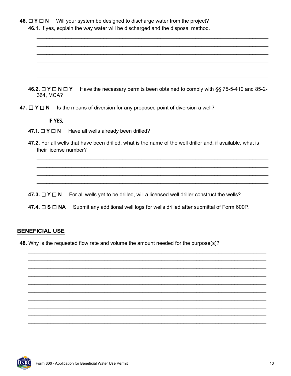Form 600 Application for Beneficial Water Use Permit - Montana, Page 10