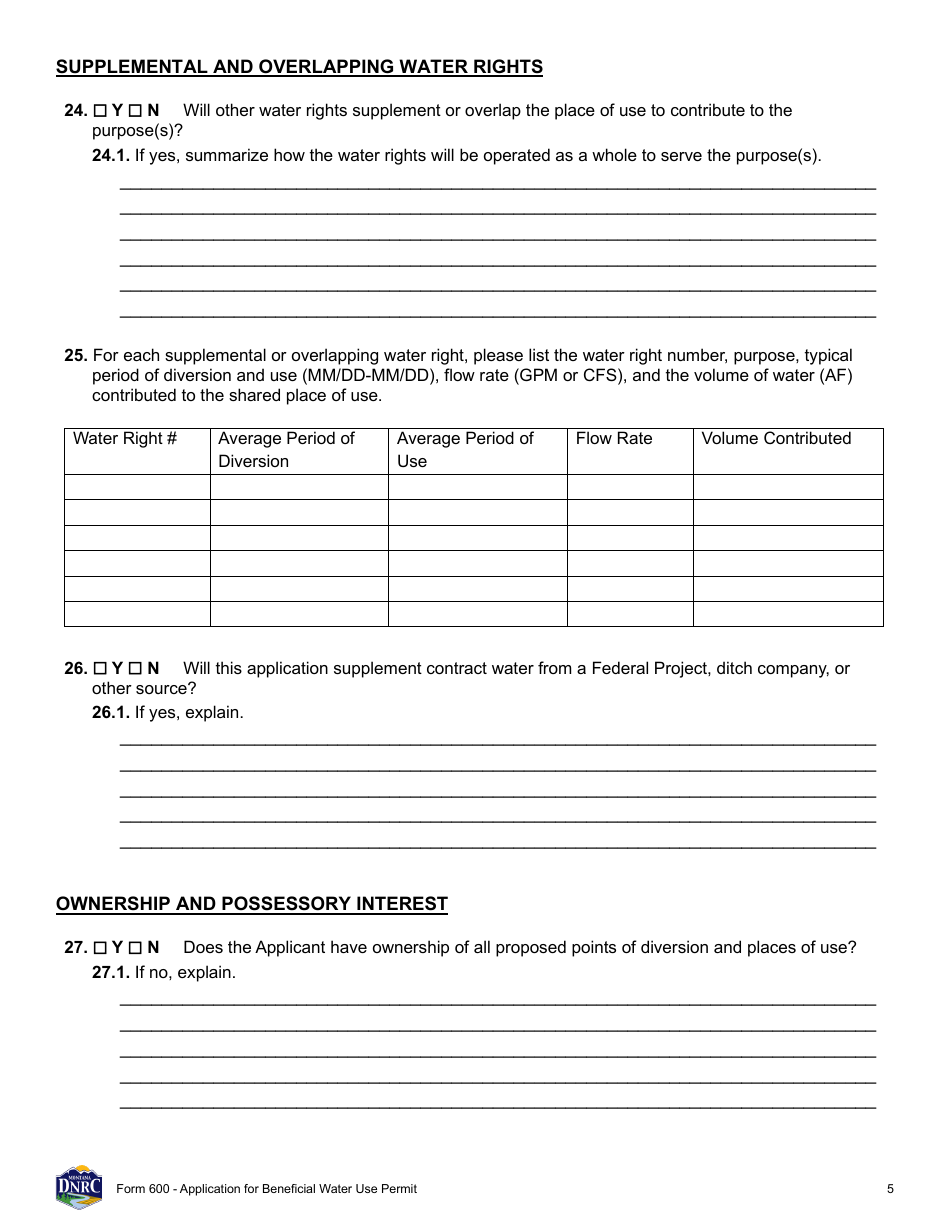 Form 600 Application for Beneficial Water Use Permit - Montana, Page 5