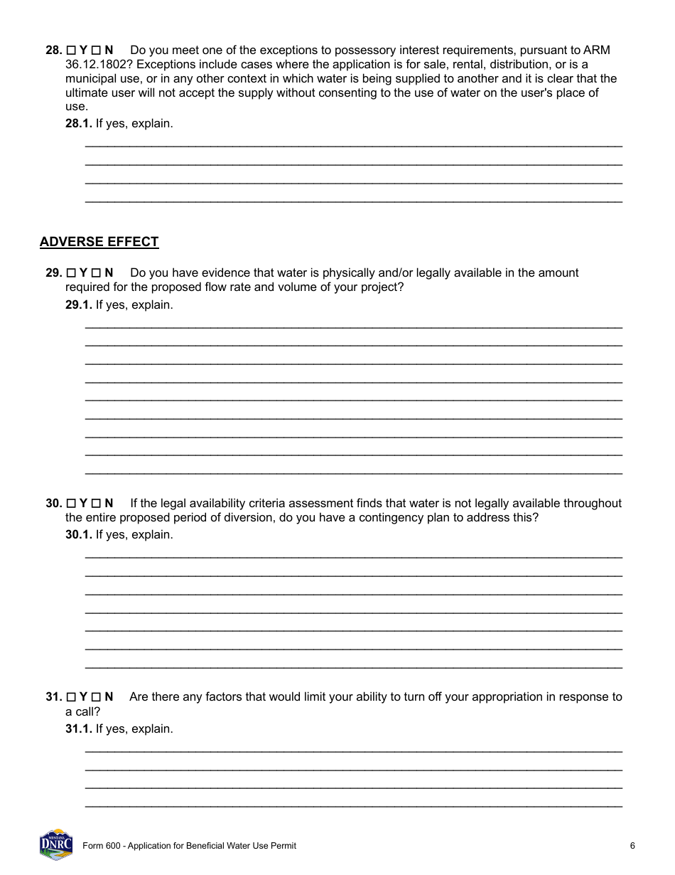 Form 600 Application for Beneficial Water Use Permit - Montana, Page 6