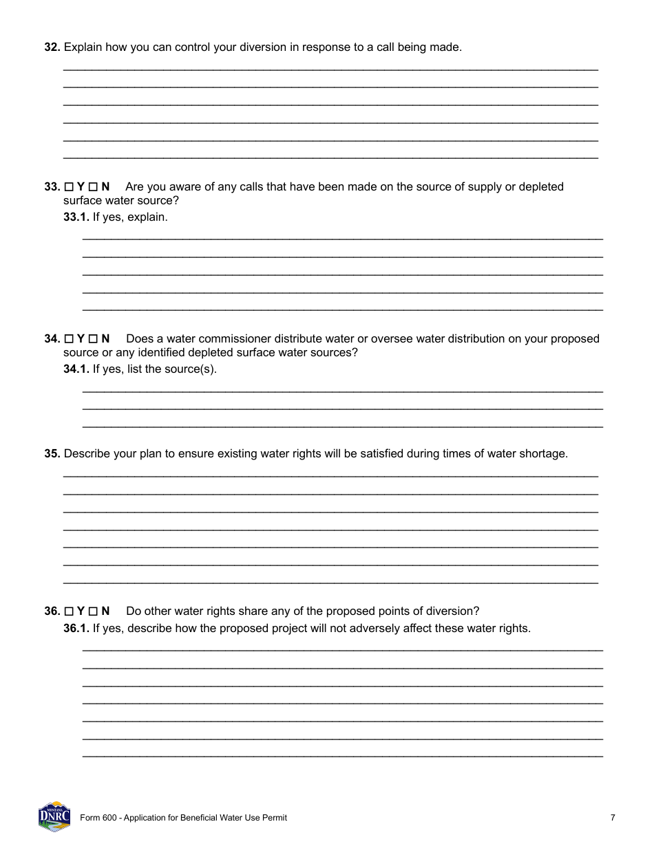 Form 600 Application for Beneficial Water Use Permit - Montana, Page 7