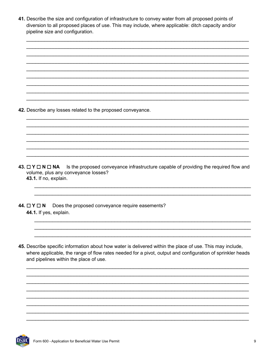 Form 600 Application for Beneficial Water Use Permit - Montana, Page 9