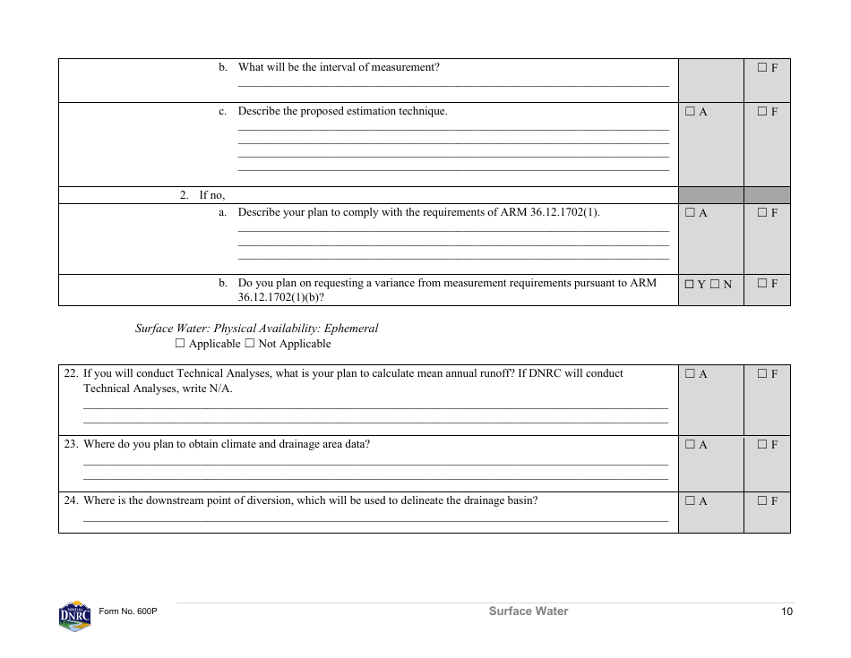 Form 600P Permit Preapplication Meeting Form - Montana, Page 10