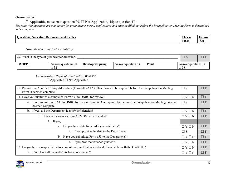 Form 600P Permit Preapplication Meeting Form - Montana, Page 13