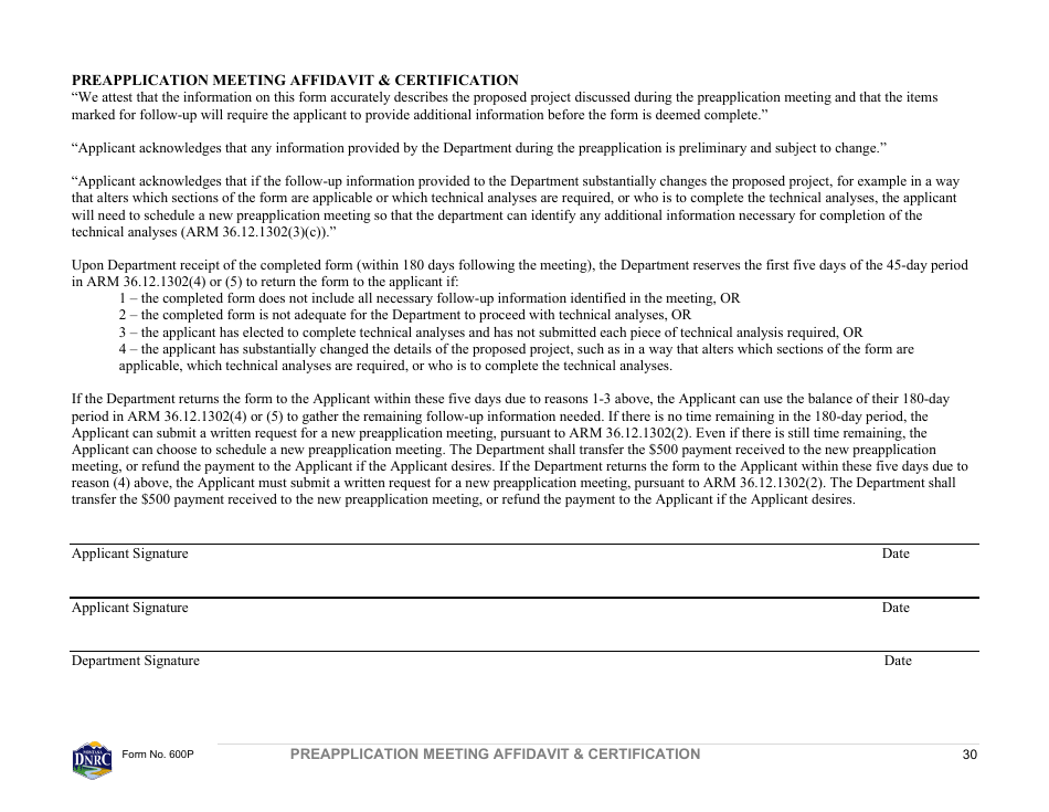 Form 600P Permit Preapplication Meeting Form - Montana, Page 30
