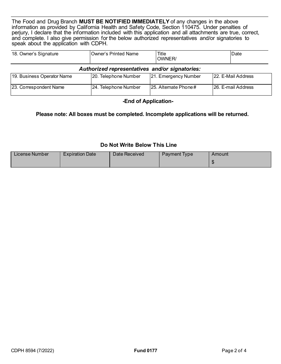 Form CDPH8594 Private Water Source Operator License Application - California, Page 3