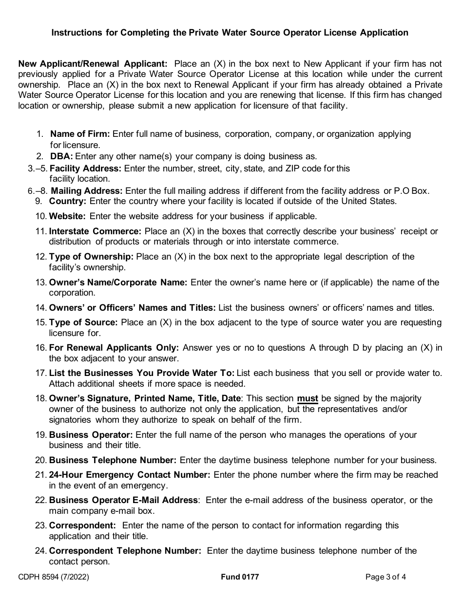 Form CDPH8594 Private Water Source Operator License Application - California, Page 4