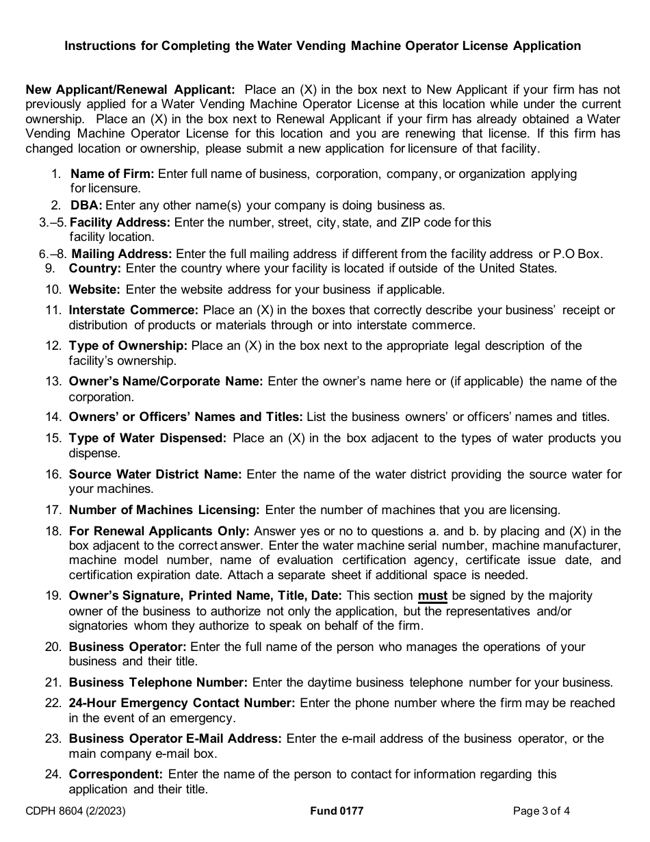 Form CDPH8604 Water Vending Machine Operator License Application - California, Page 4