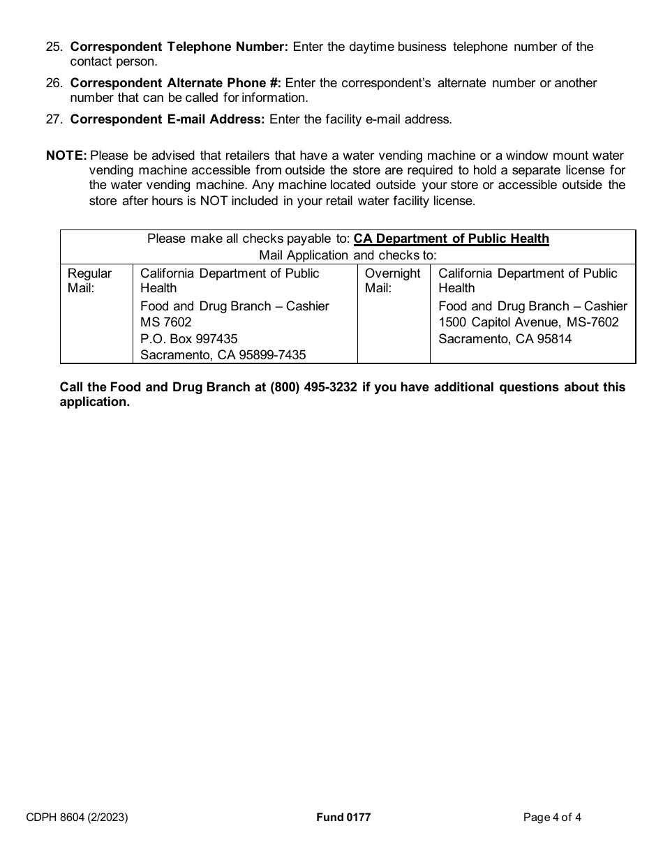Form CDPH8604 Water Vending Machine Operator License Application - California, Page 5