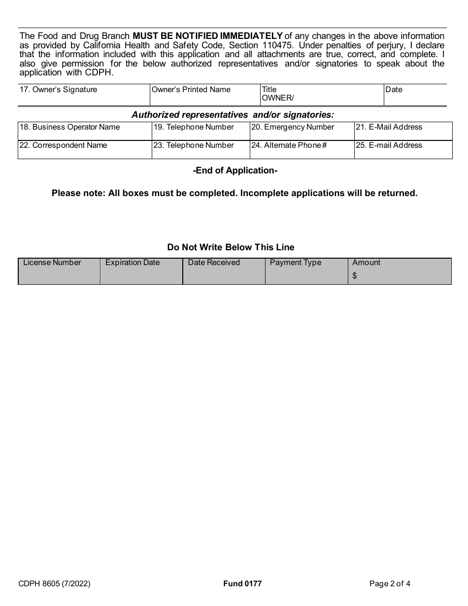 Form CDPH8605 Water Haulers License Application - California, Page 3