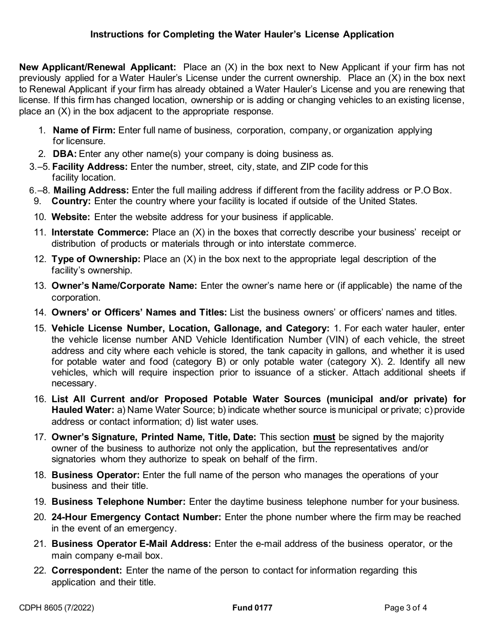 Form CDPH8605 Water Haulers License Application - California, Page 4