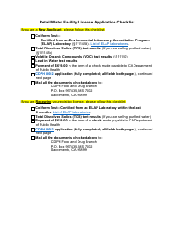 Form CDPH8602 Retail Water Facility License Application - California