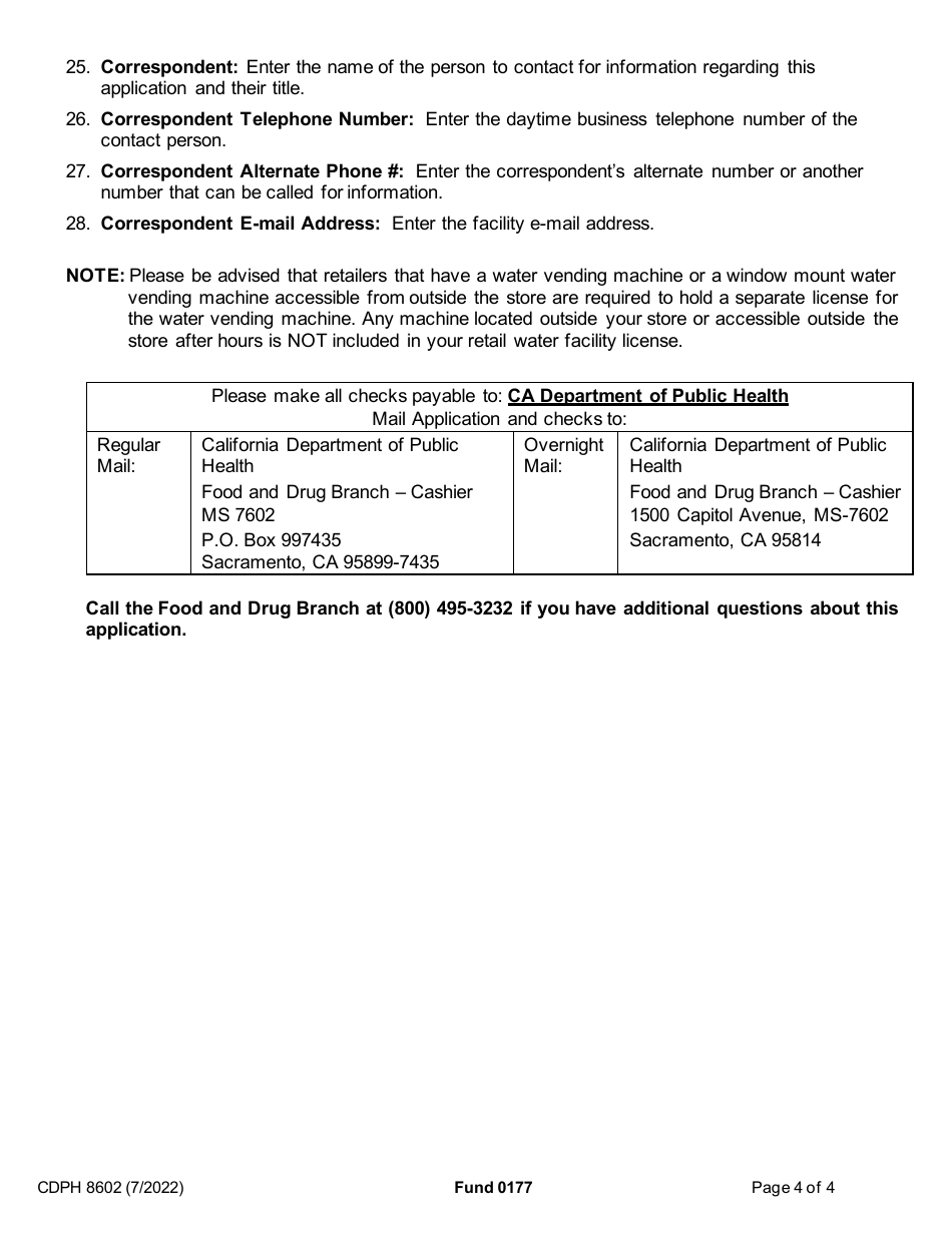 Form CDPH8602 Retail Water Facility License Application - California, Page 5
