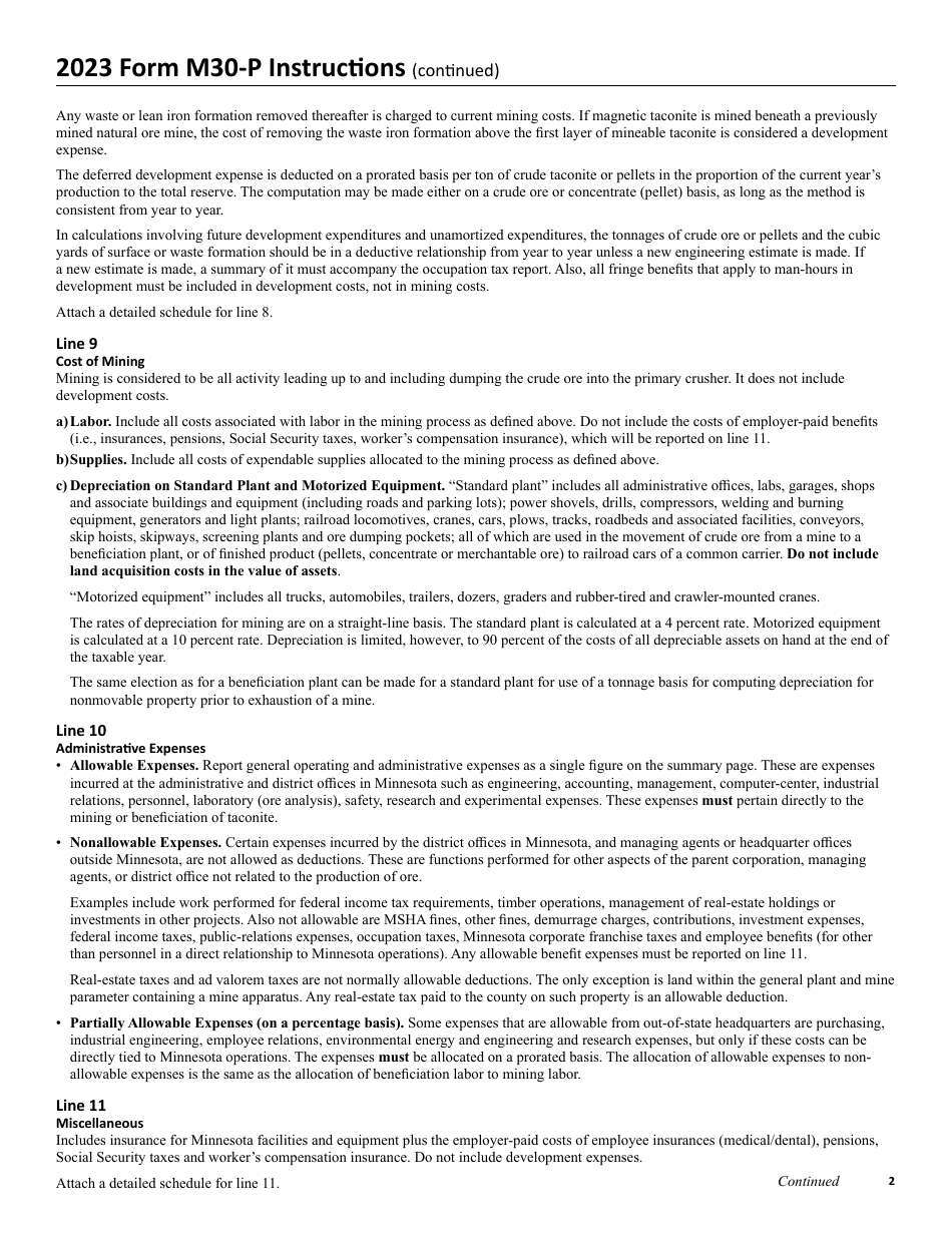 Form M30-P Production Cost Summary - Minnesota, Page 3