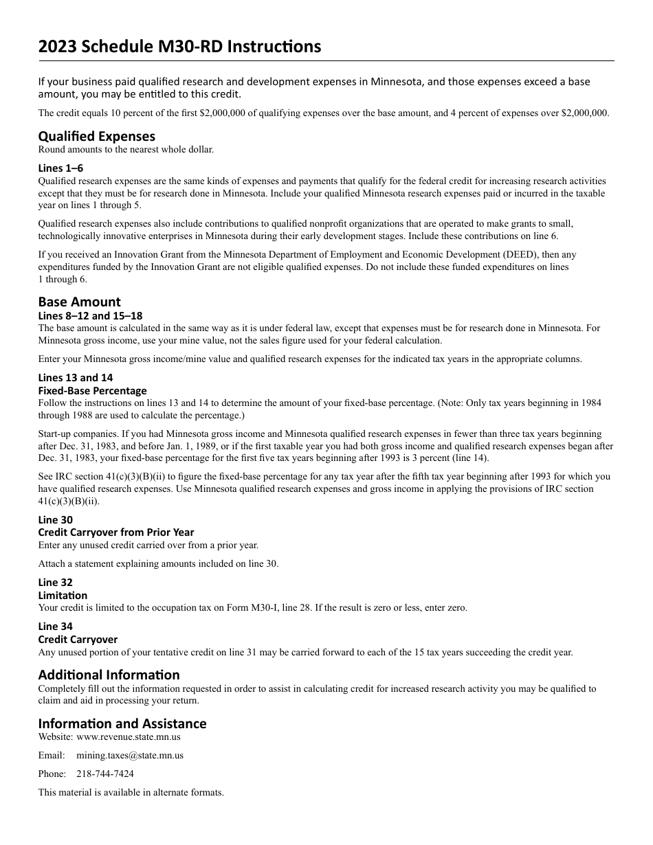 Form M30-RD Credit for Increasing Research Activities - Minnesota, Page 4