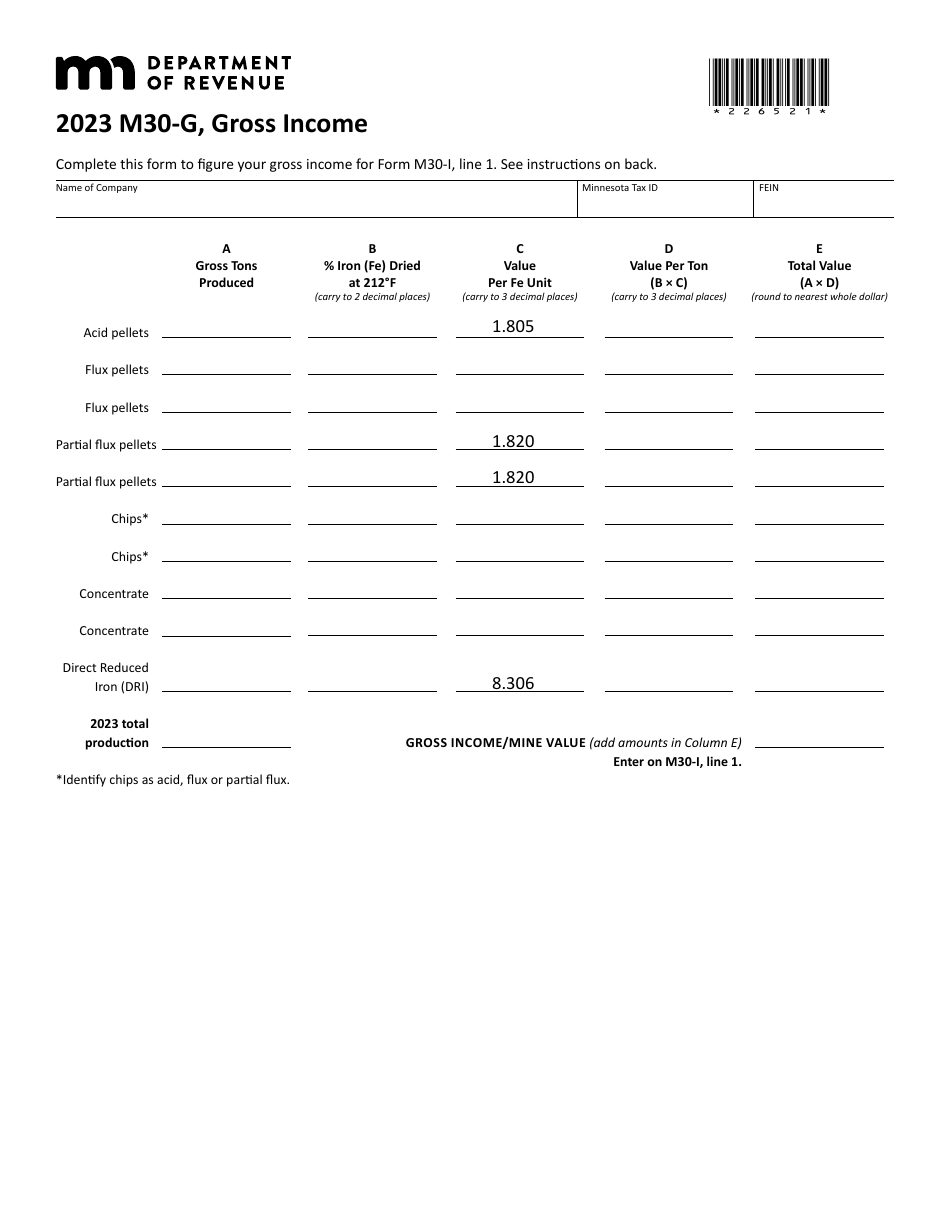 Form M30-G Gross Income - Minnesota, Page 1