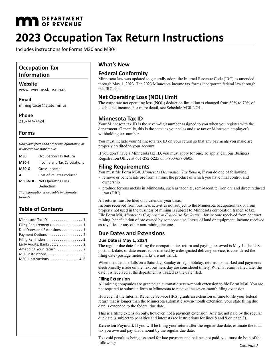 Instructions for Form M30, M30-I - Minnesota, Page 1