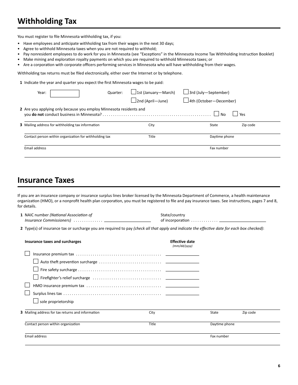 Form ABR Application for Business Registration - Minnesota, Page 6