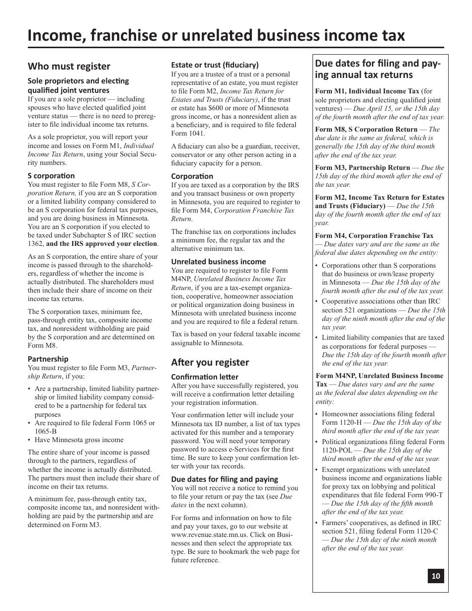 Instructions for Form ABR Application for Business Registration - Minnesota, Page 10