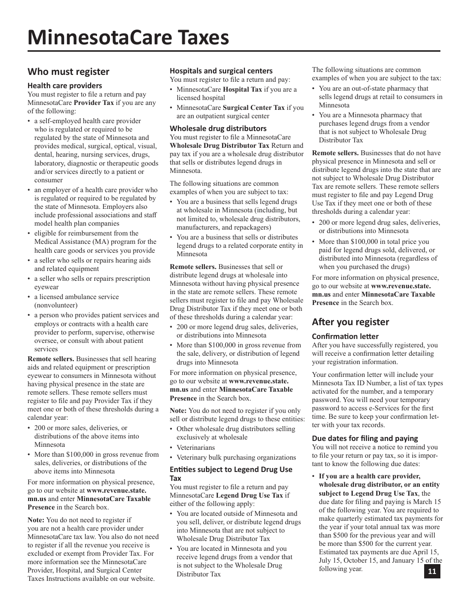 Instructions for Form ABR Application for Business Registration - Minnesota, Page 11