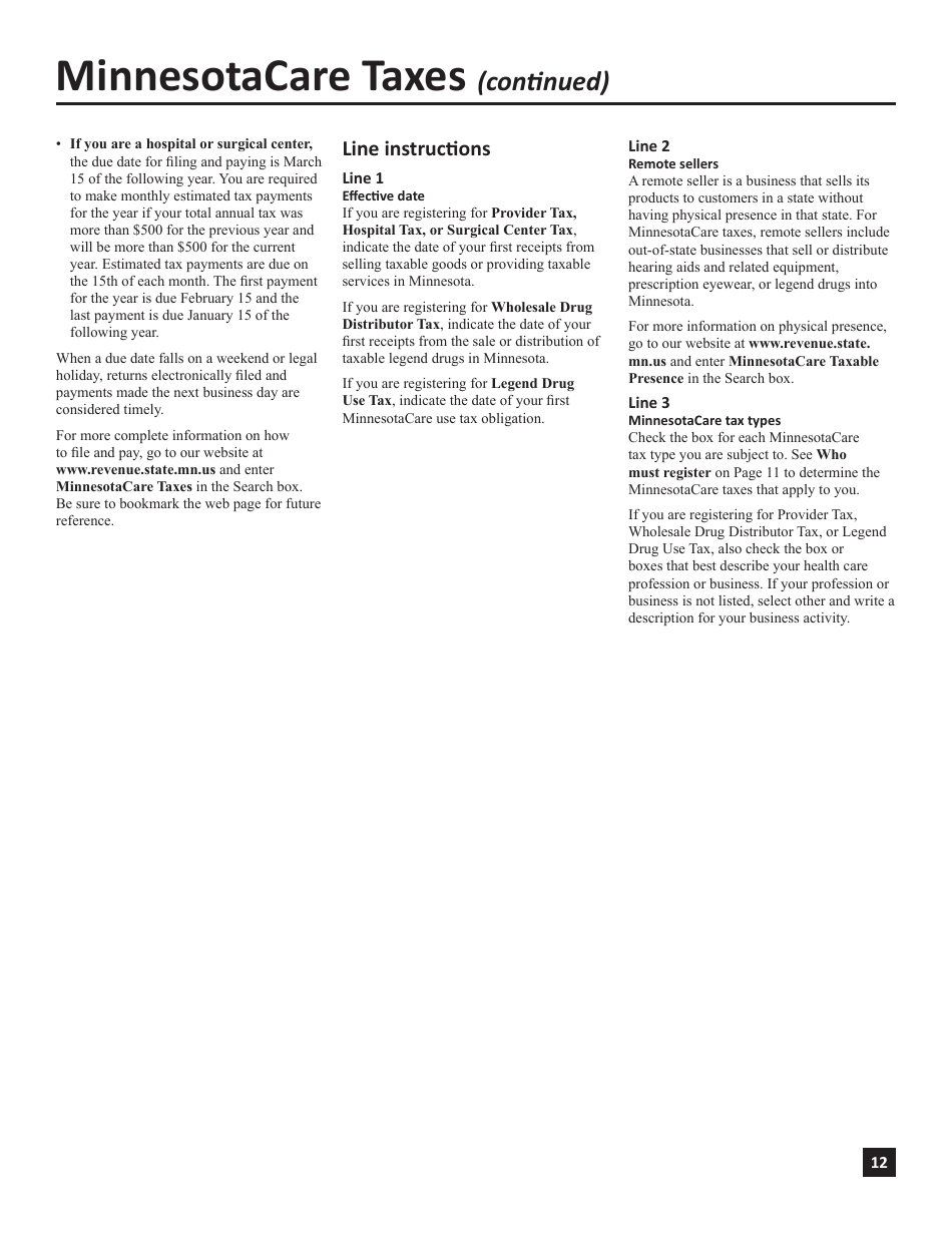 Instructions for Form ABR Application for Business Registration - Minnesota, Page 12