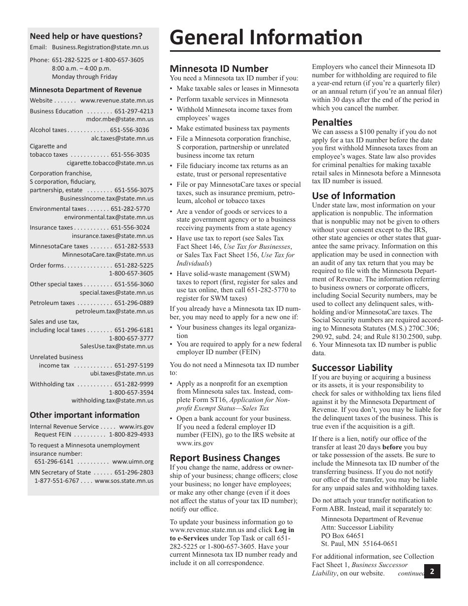 Instructions for Form ABR Application for Business Registration - Minnesota, Page 2