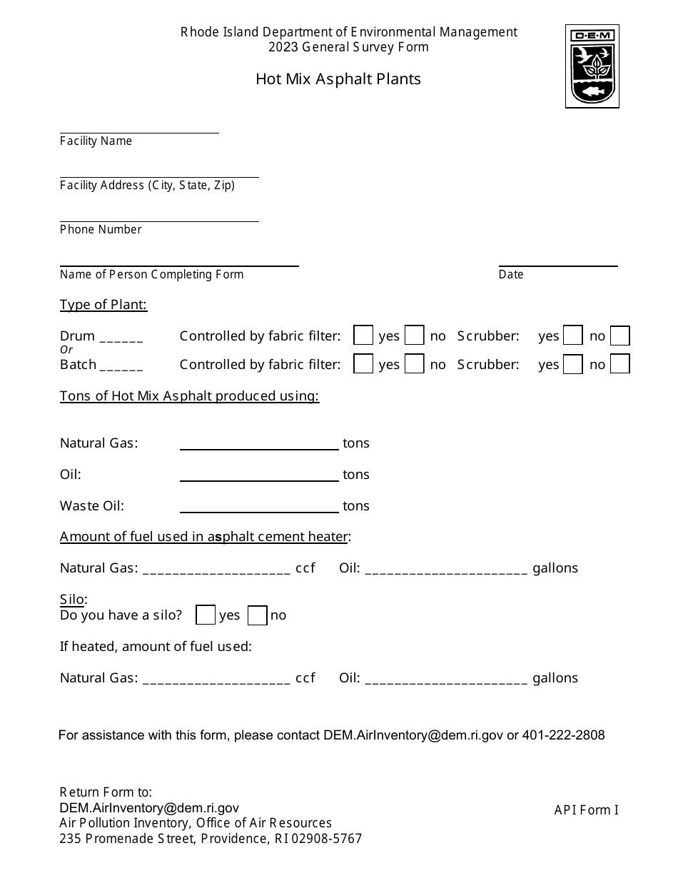 API Form I Hot Mix Asphalt Plants - Rhode Island, Page 1